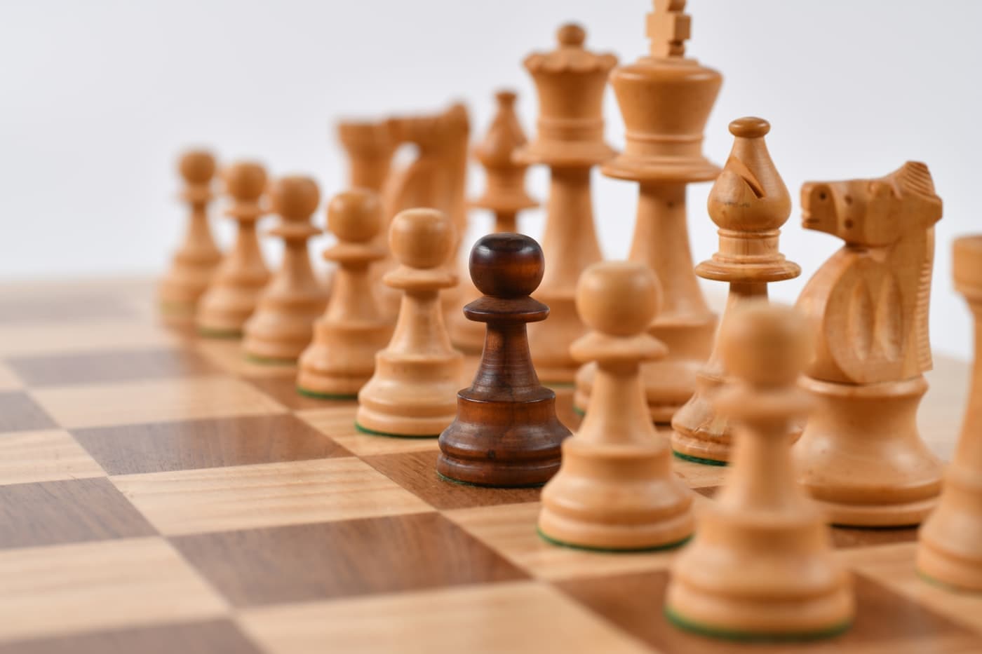 A chess board mid-game