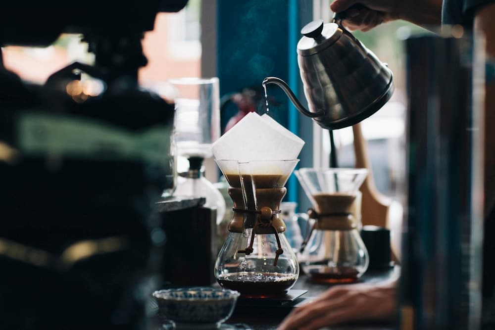 Pour-over coffee brewing at the bar