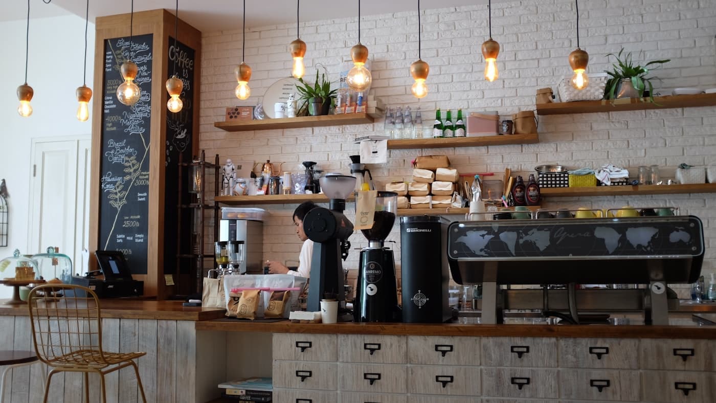 A cozy window table inside the café
